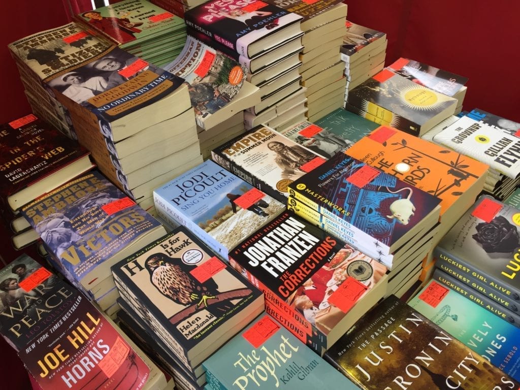 Books stacked on a table 