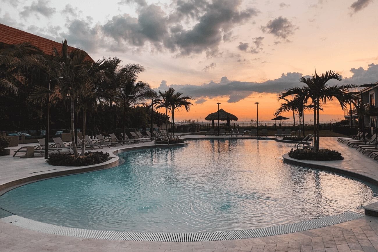 Pool view sunset