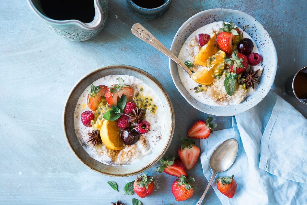 Breakfast food flat lay