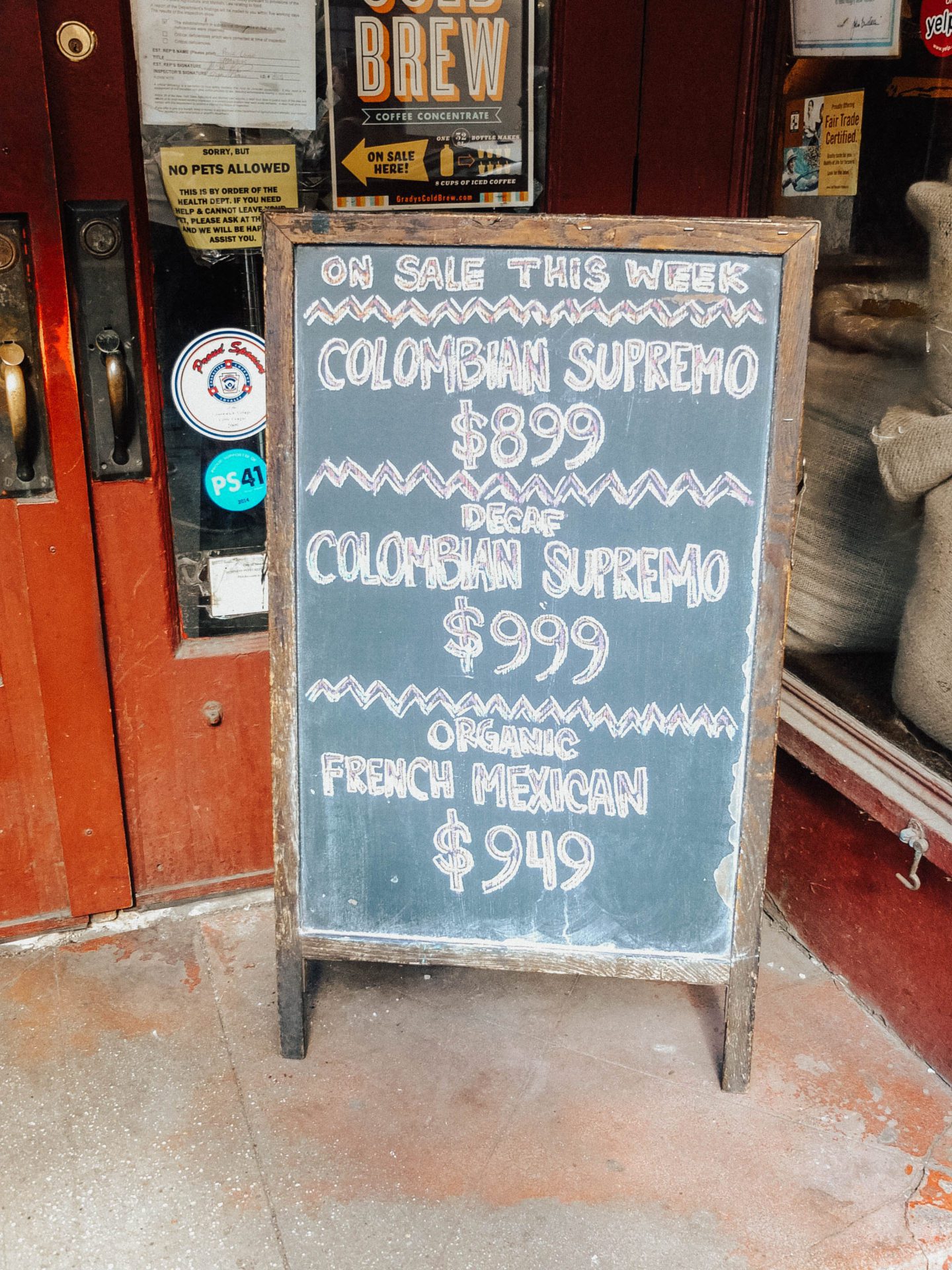 Chalk board sign, New York City Food Tours