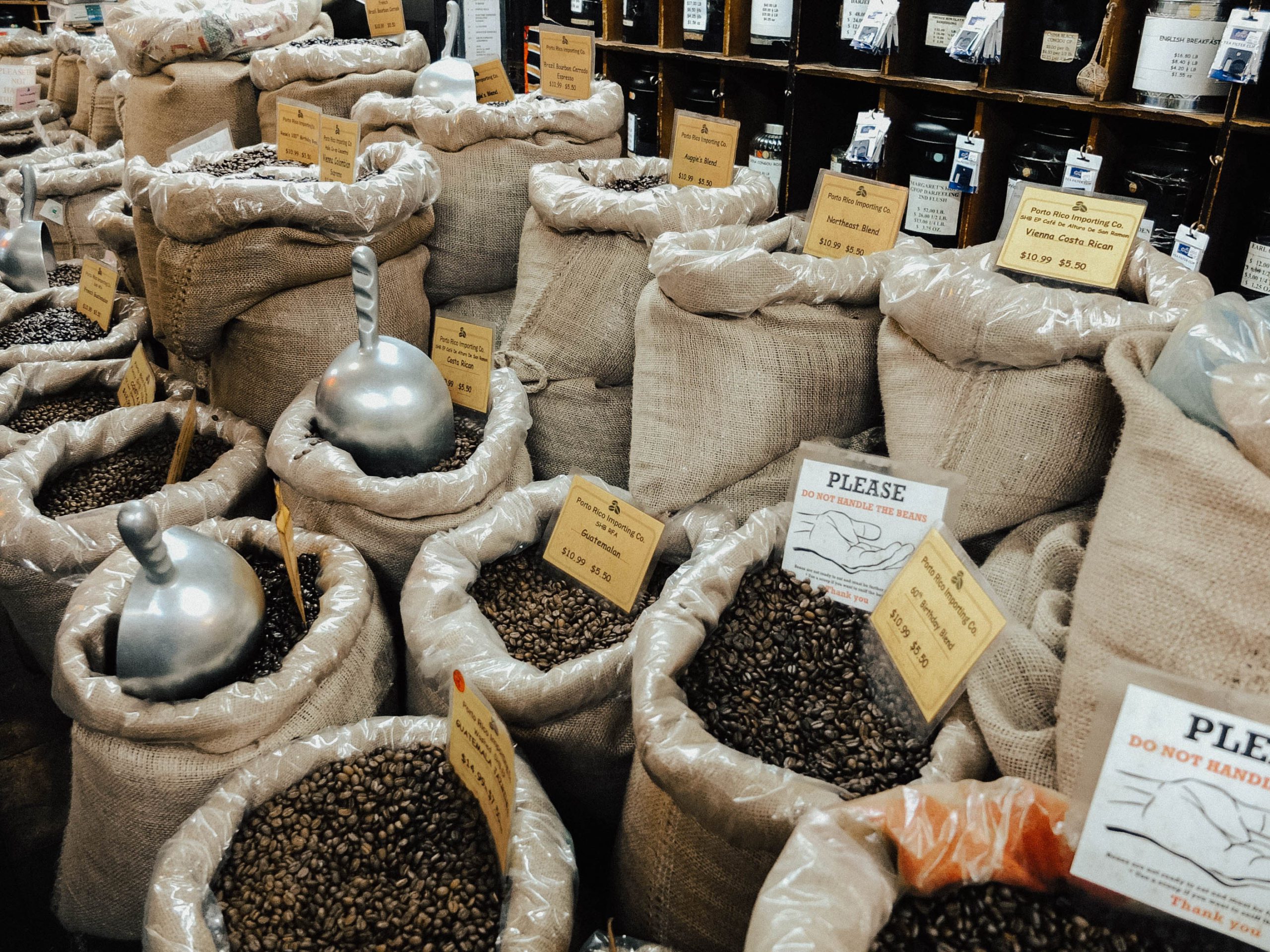 sacks full of coffee beans - New York City Food Tour
