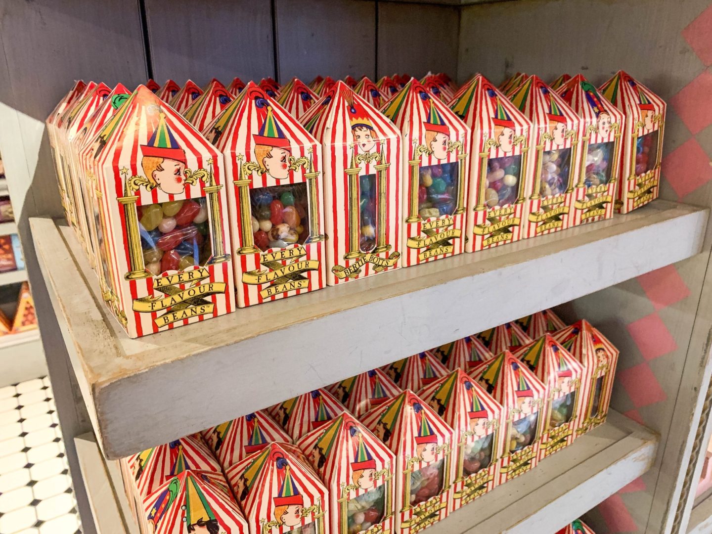 bertie botts every flavour beans on a shelf