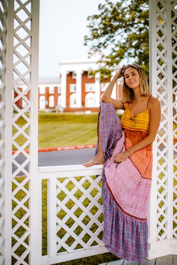 girl in colorful dress sitting in gazebo, weekend guide to Staunton Virginia