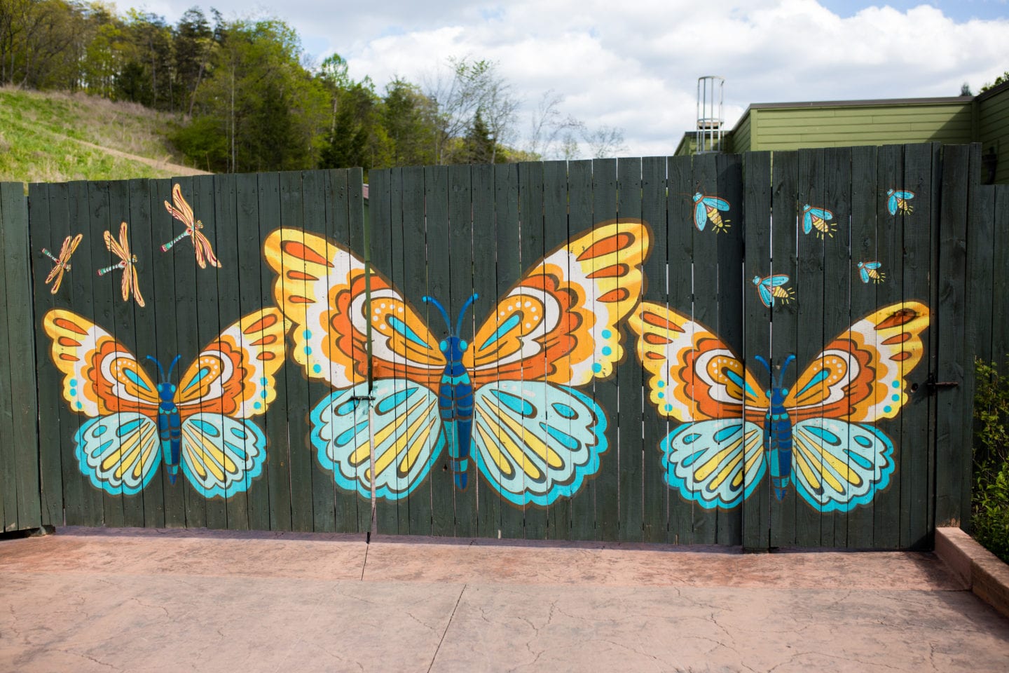 Butterfly mural on a fence
