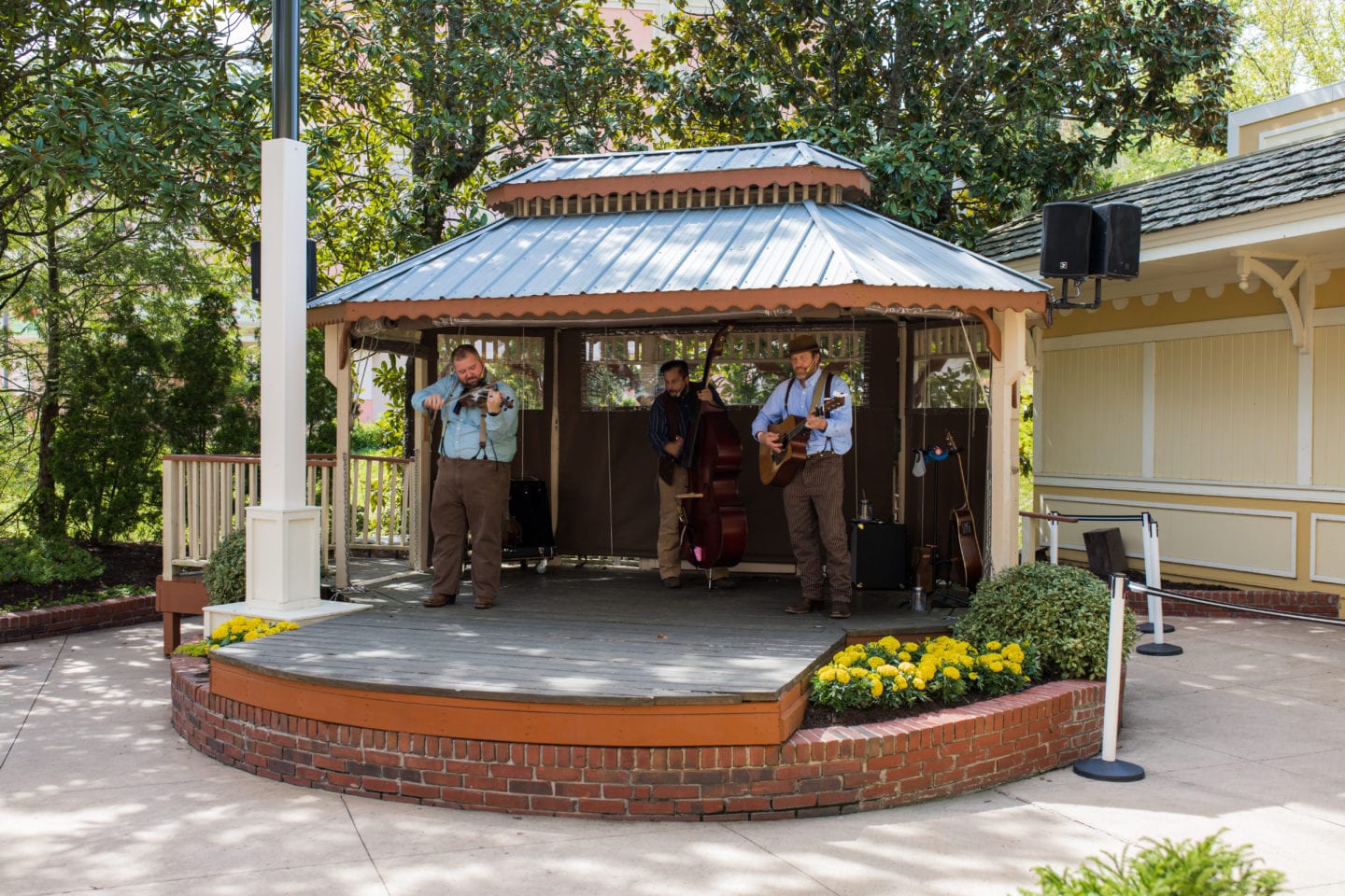 Live band under a gazebo 