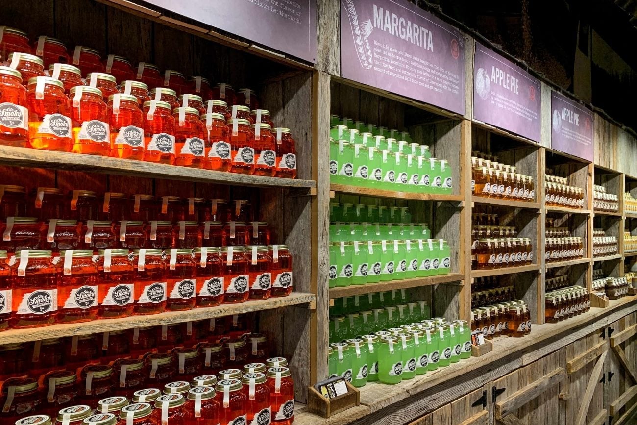 jars of moonshine on a shelf, Free things to do in Pigeon Forge