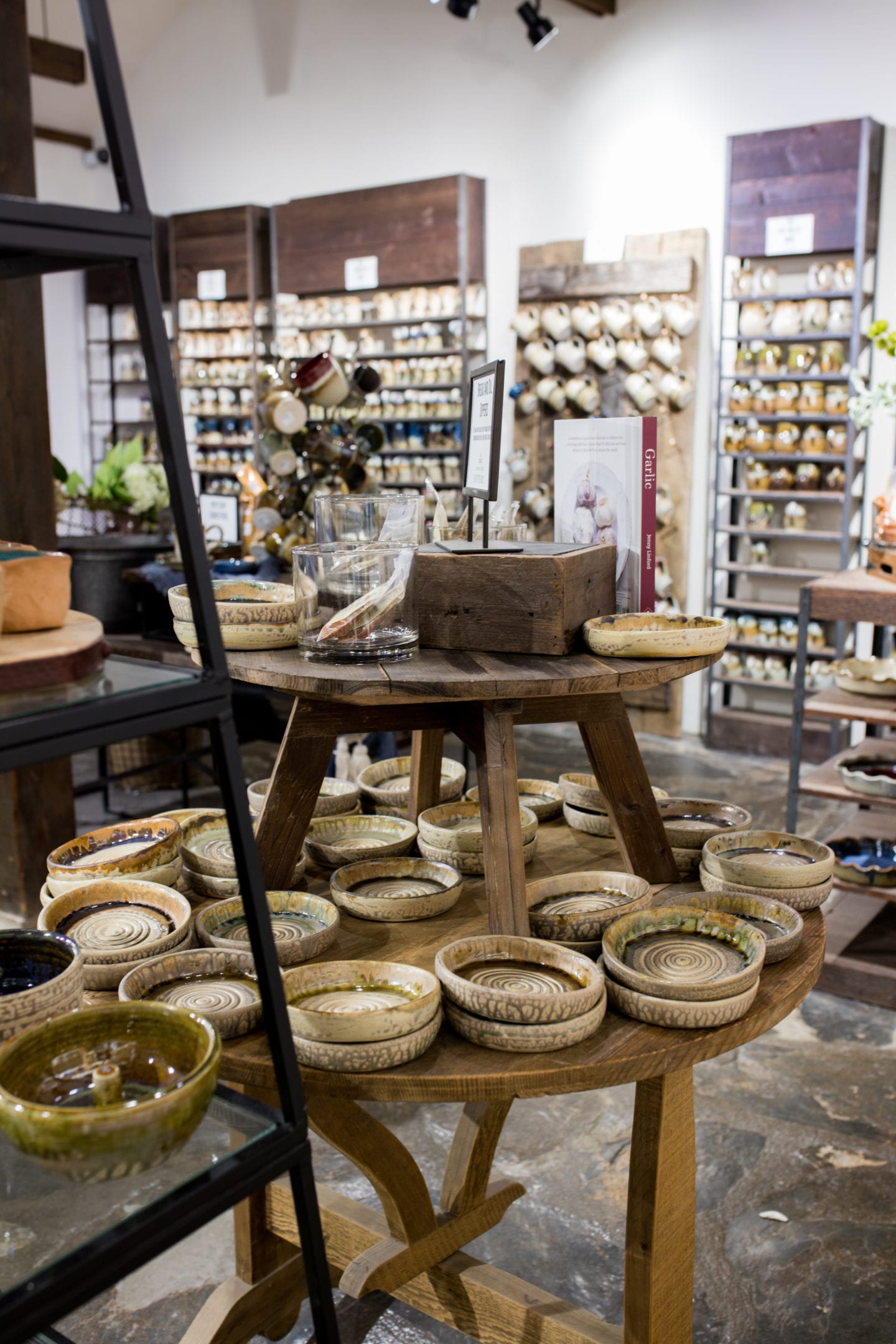 table display with pottery
