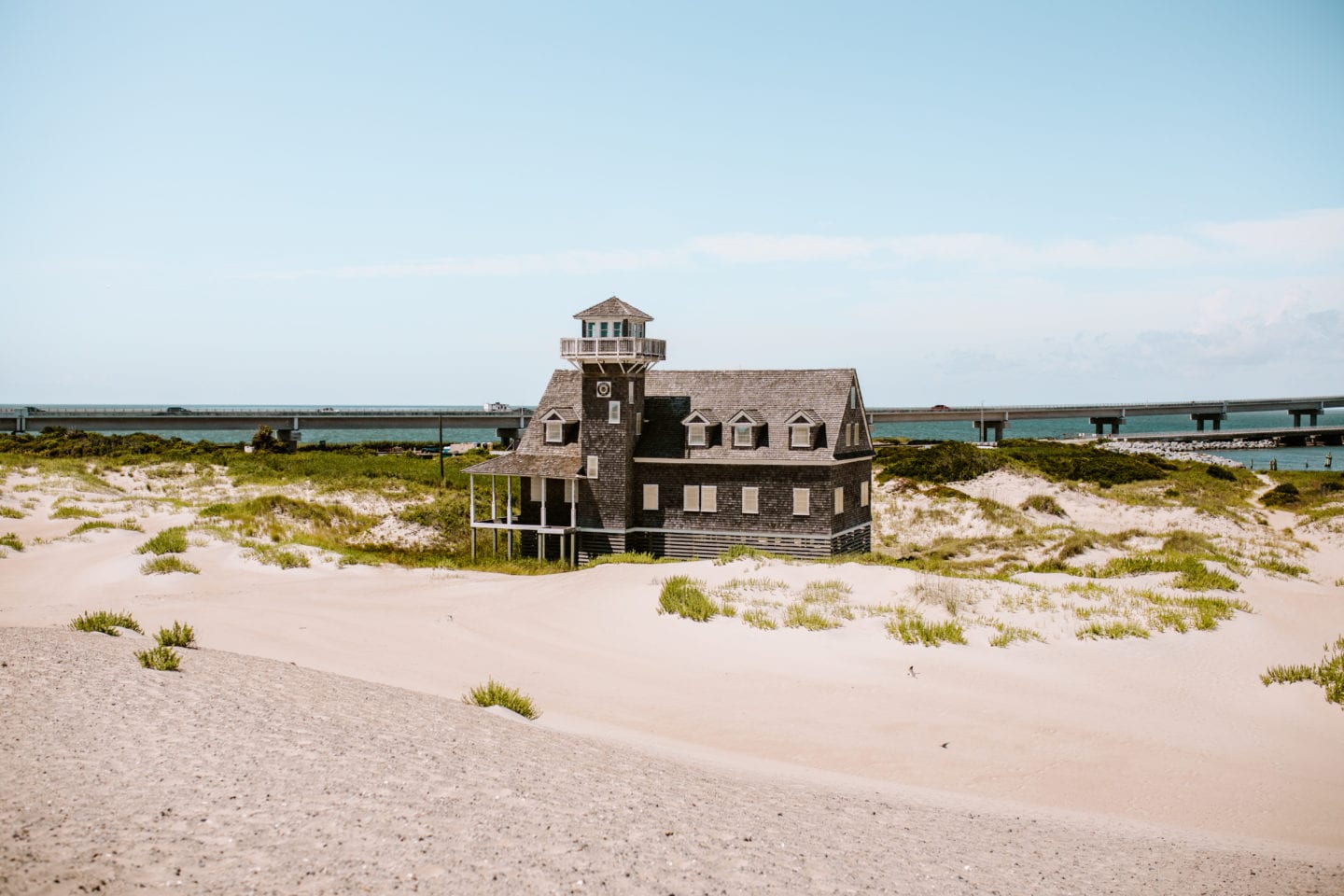 Old lifeguard station on sand dunes, Outer Banks itinerary