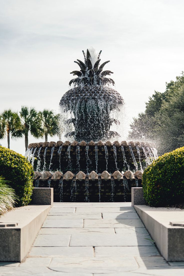 large pineapple shaped water fountain, Charleston South Carolina 