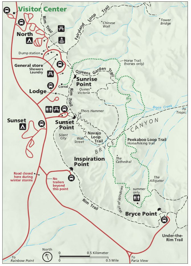 Bryce Canyon National Park trail map, Bryce Canyon National Park Itinerary