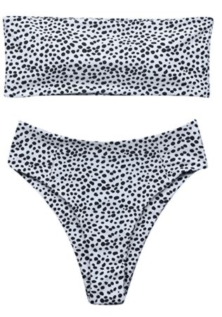 Amazon Omkagi Women's 2 Piece Bandeau Bikini Swimsuit Off Shoulder High Waist Bathing Suit High Cut swimwear bikini