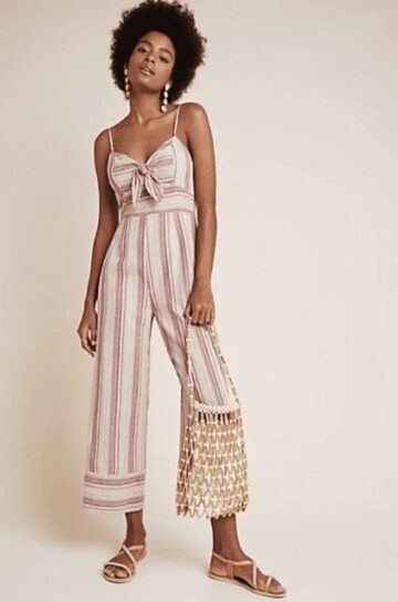 Tie-Front Jumpsuit Stripe Anthropologie